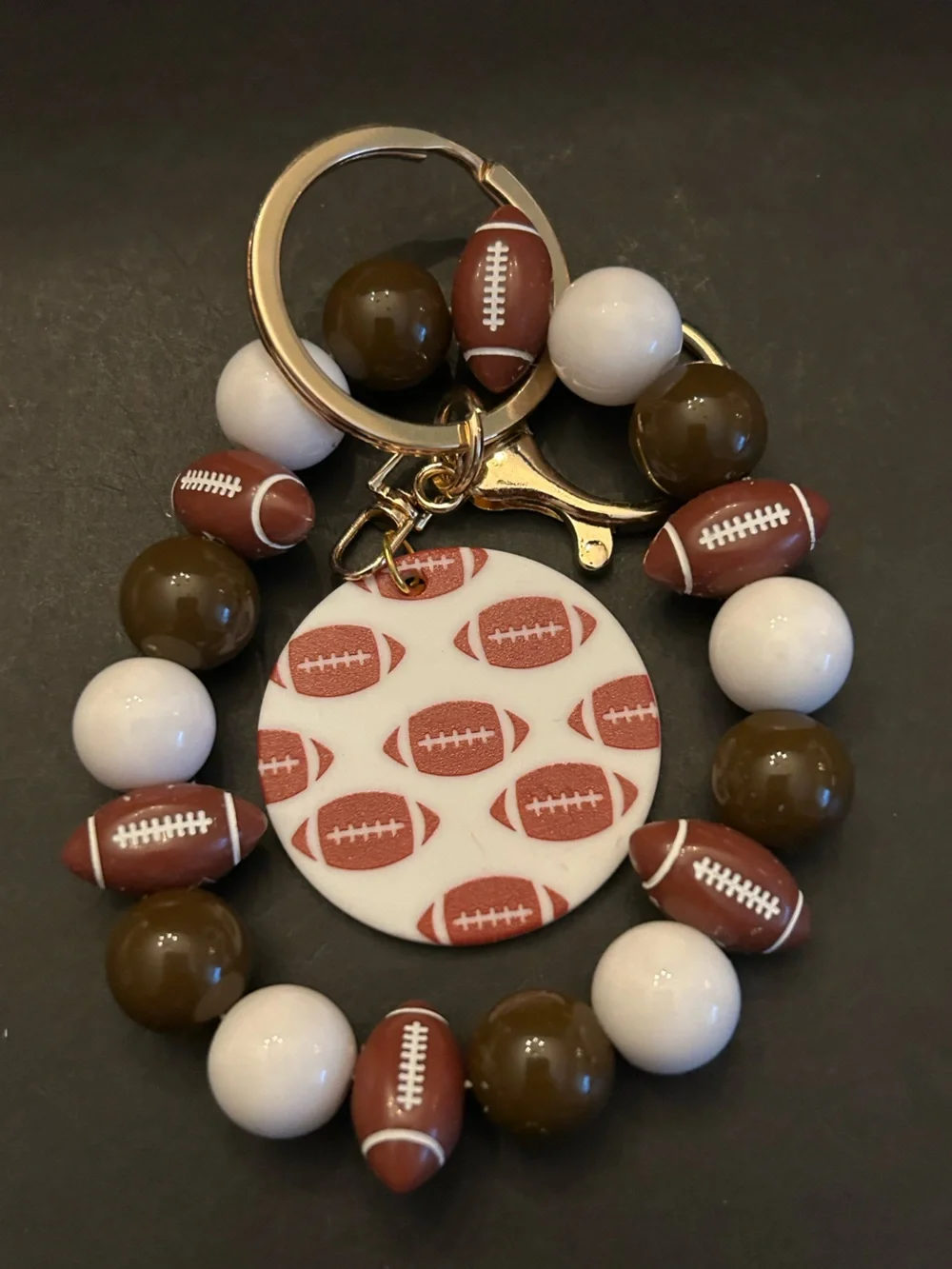 Brown, White & Dark Brown Football Charm Bracelet Bag Charm Keychain NWT